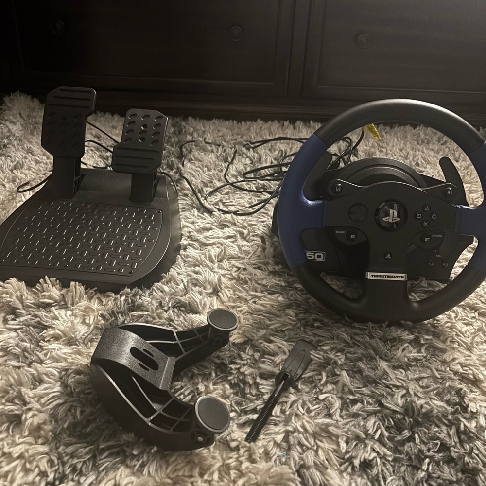 Black and Blue Gaming Wheel with Pedals